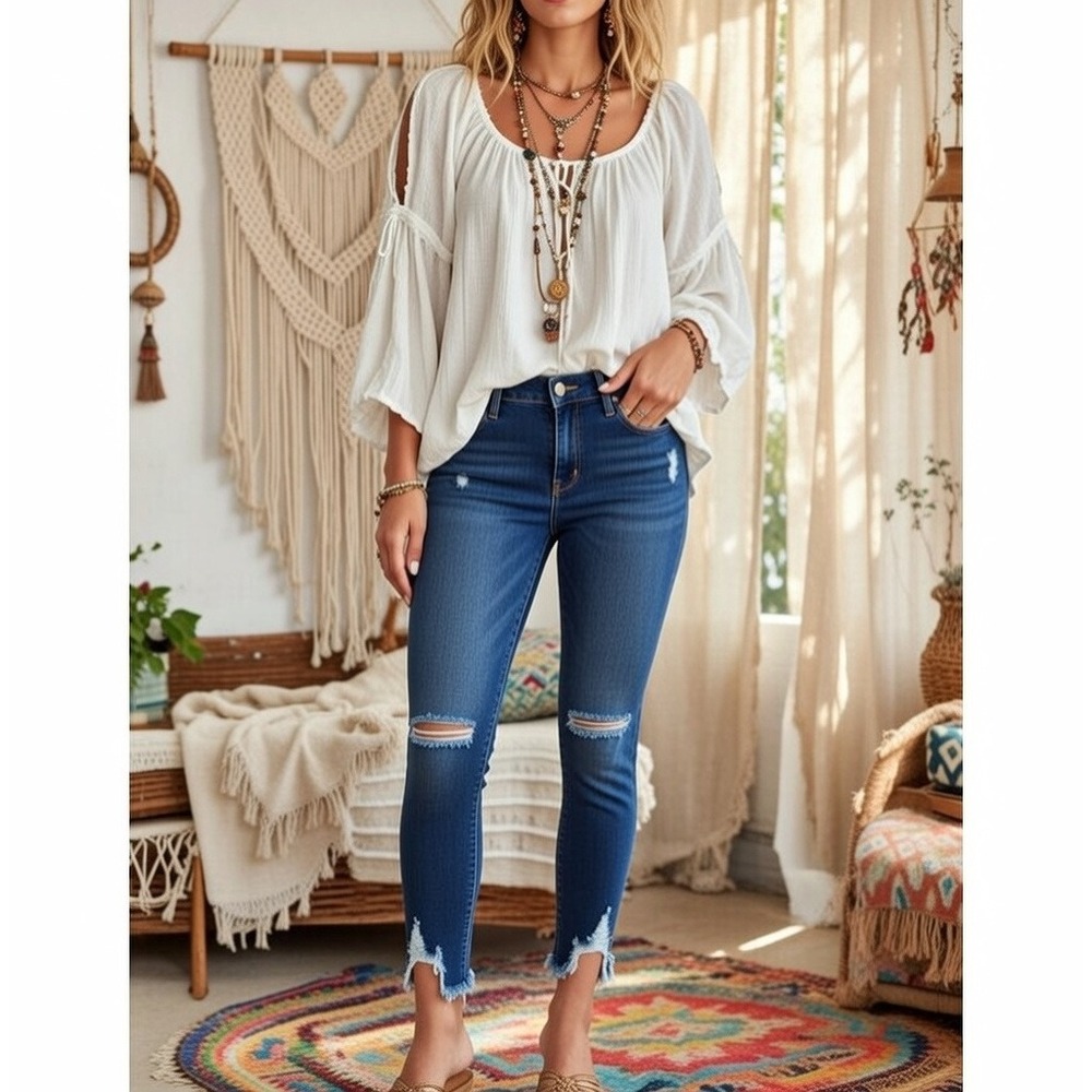 Treasure & Bond Woman's Distressed Raw Hem Jeans Boyfriend Fit Size 29